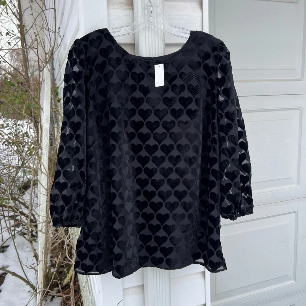NWT Talbots Gorgeous Black Burn Out Hearts Lined Bodice Blouse - Picture 5 of 5